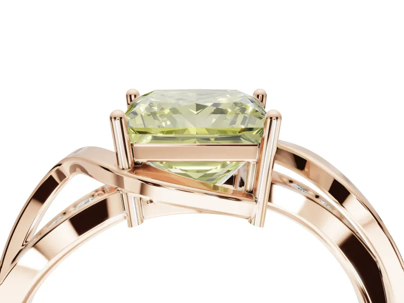 Princess Cut Bypass Solitaire Engagement Ring Setting for a Fancy Yellow Lab-Grown Diamond | Pavé Strands | Rose Gold
