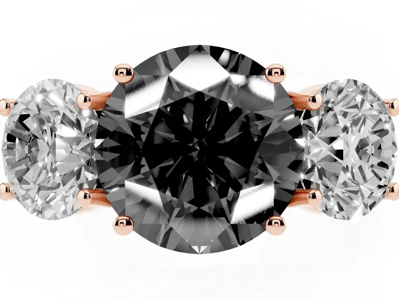 Round Three Stone Engagement Ring Setting for a Black Center | Accented Shoulders | Rose Gold