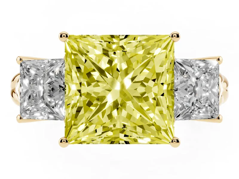 Princess Cut Three Stone Engagement Ring Setting for a Fancy Yellow Lab-Grown Diamond | Braided Band | Yellow Gold