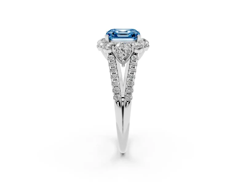 Asscher Cut Halo Engagement Ring Setting for a Fancy Blue Lab-Grown Diamond | Sterling Silver - Design NV-24738