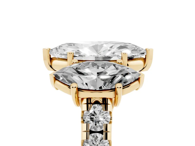 Marquise Three Stone Engagement Ring Setting | Accented Shoulders | Yellow Gold