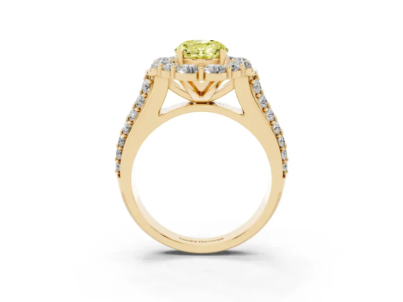 Oval Large Accent Halo Engagement Ring Setting for a Fancy Yellow Lab-Grown Diamond | Yellow Gold