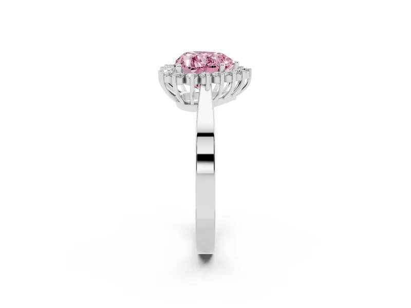 Heart-Shaped Scalloped Halo Engagement Ring Setting for a Fancy Pink Lab-Grown Diamond | White Gold