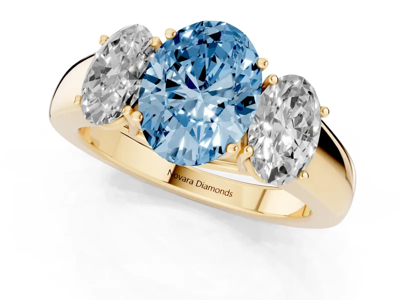 Oval 3 Stone Engagement Ring Setting for a Fancy Blue Lab-Grown Diamond | Yellow Gold