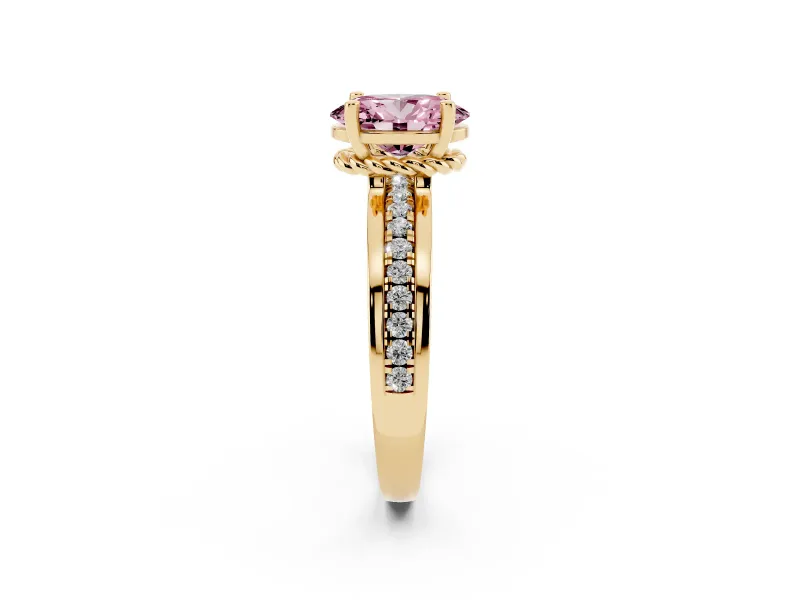 Oval Channel Engagement Ring Setting for a Fancy Pink Lab-Grown Diamond | Yellow Gold