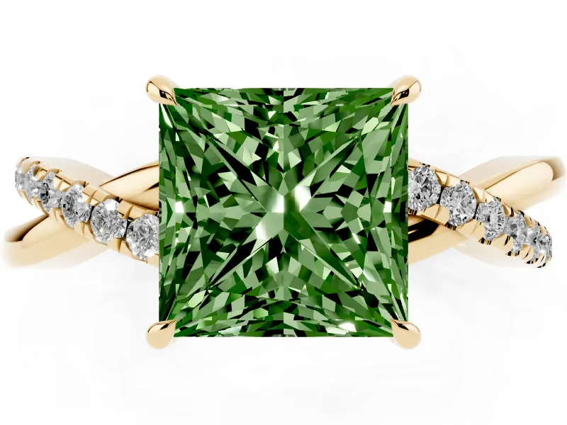 Princess Cut Crossover Engagement Ring Setting for a Fancy Green Lab-Grown Diamond | Yellow Gold
