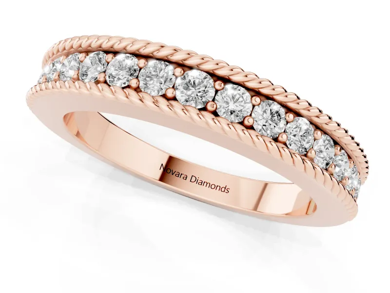 Round Lab-Grown Diamond Graduated Half Eternity Band | Twisted Rope Edges | Rose Gold