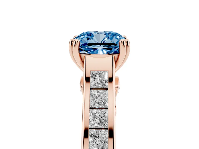 Cushion Cut Channel Engagement Ring Setting for a Fancy Blue Lab-Grown Diamond | Rose Gold - Design NV-24671