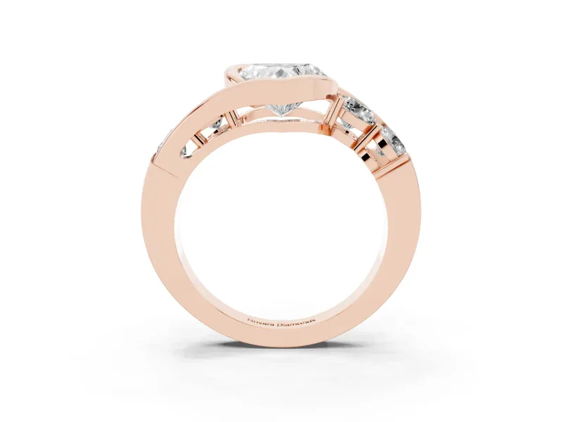 Heart-Shaped Bezel Bypass Engagement Ring Setting | Round Side Stones | Rose Gold
