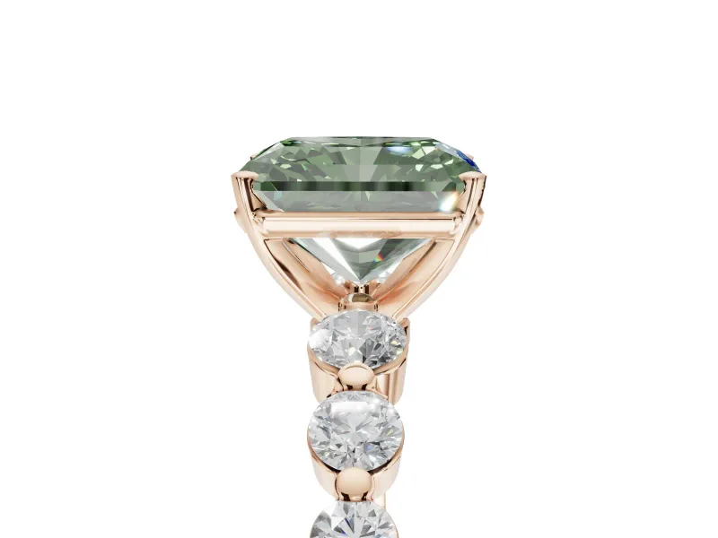 Radiant Cut Graduated Side Stone Engagement Ring Setting for a Fancy Green Lab-Grown Diamond | Rose Gold