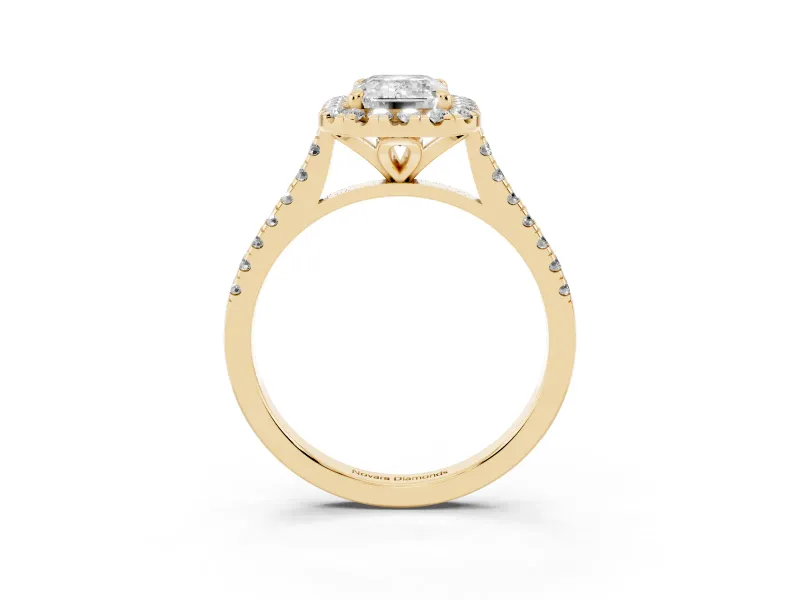 Emerald Cut Halo Engagement Ring Setting | Tapered Band | Yellow Gold