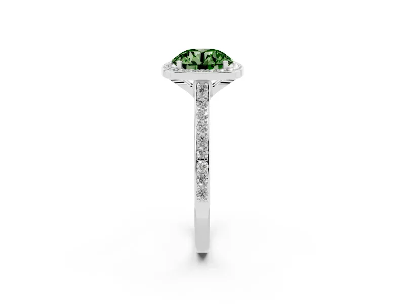 Round Halo Engagement Ring Setting for a Fancy Green Lab-Grown Diamond | Platinum - Design NV-24729
