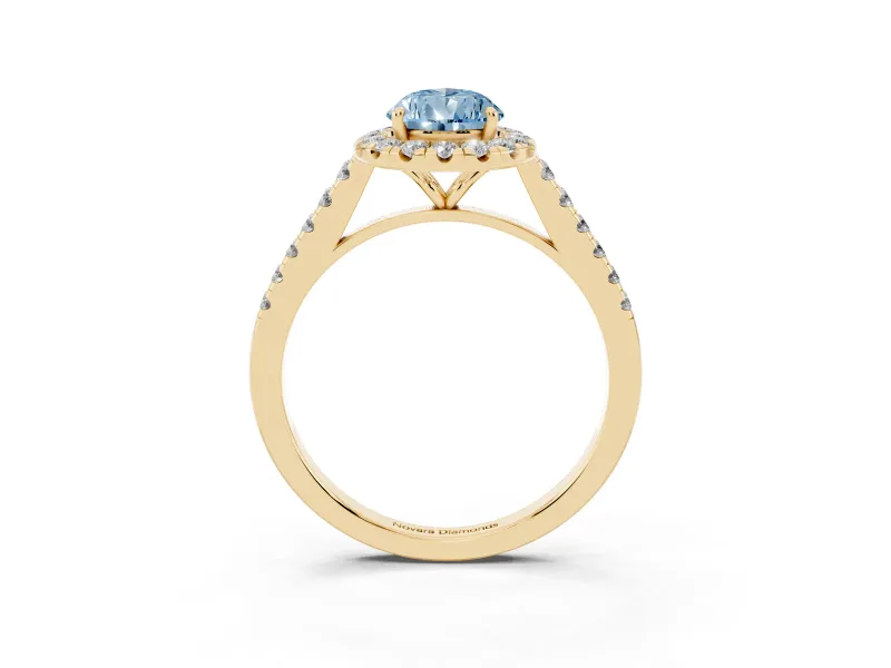 Pear-Shaped Halo Engagement Ring Setting for a Fancy Blue Lab-Grown Diamond | Pave Shoulders | Yellow Gold