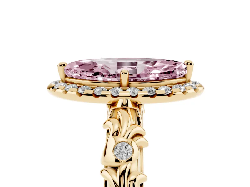 Marquise Leaf Halo Engagement Ring Setting for a Fancy Pink Lab-Grown Diamond | Yellow Gold