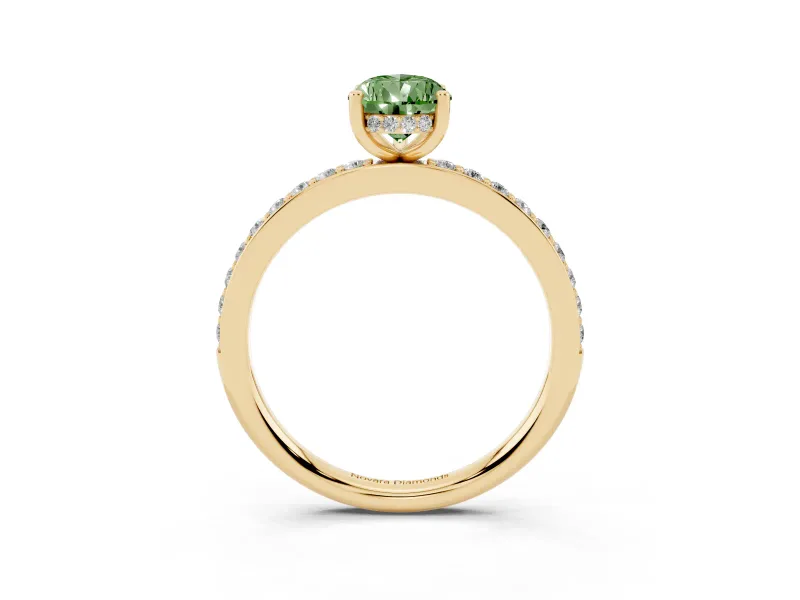 Fancy Green Pear Cut Diamond Pavé Band Ring Set in Yellow gold with Prong-Set Center Stone