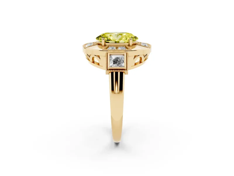 Oval Milgrain Sectioned Halo Engagement Ring Setting for a Fancy Yellow Lab-Grown Diamond | Yellow Gold