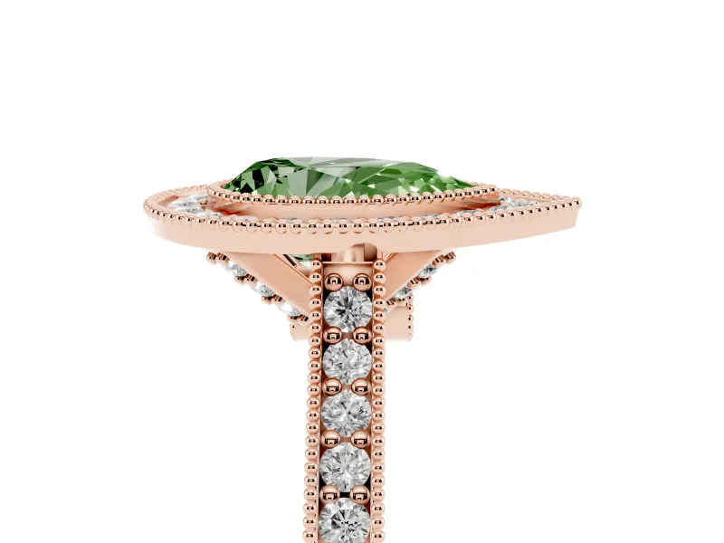 Pear-Shaped Vintage Milgrain Halo Engagement Ring Setting for a Fancy Green Lab-Grown Diamond | Bezel Head | Rose Gold
