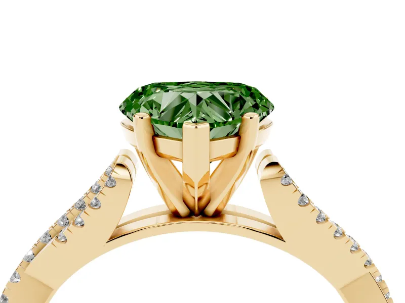 Heart-Shaped Twisted Engagement Ring Setting for a Fancy Green Lab-Grown Diamond | Yellow Gold