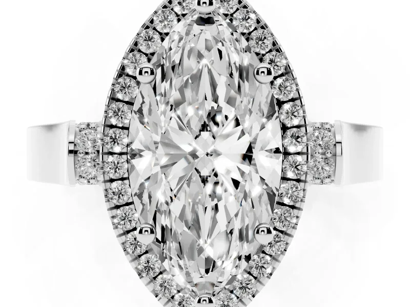 Marquise Halo Engagement Ring Setting | Pavé Panel Shoulders | Sterling Silver