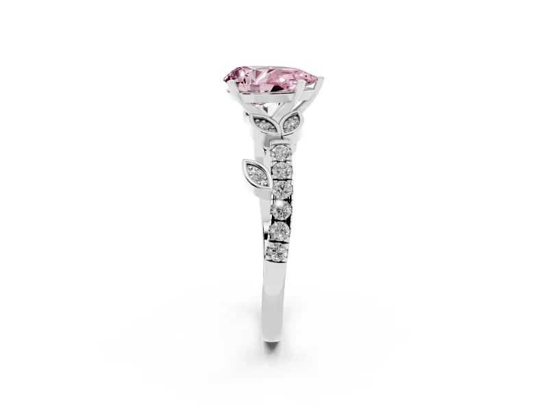 Pear-Shaped Leaf Pavé Engagement Ring Setting for a Fancy Pink Lab-Grown Diamond | Sterling Silver