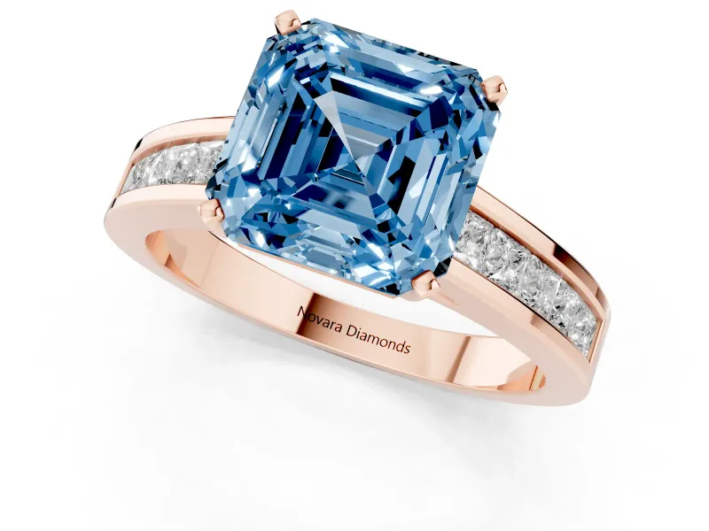 Asscher Cut Channel Engagement Ring Setting for a Fancy Blue Lab-Grown Diamond | Rose Gold