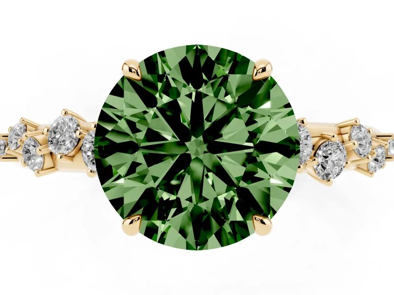 Round Graduated Solitaire Engagement Ring Setting for a Fancy Green Lab-Grown Diamond | Yellow Gold