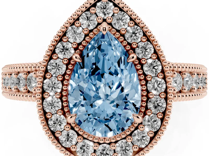 Pear-Shaped Halo Engagement Ring Setting for a Fancy Blue Lab-Grown Diamond | Rose Gold
