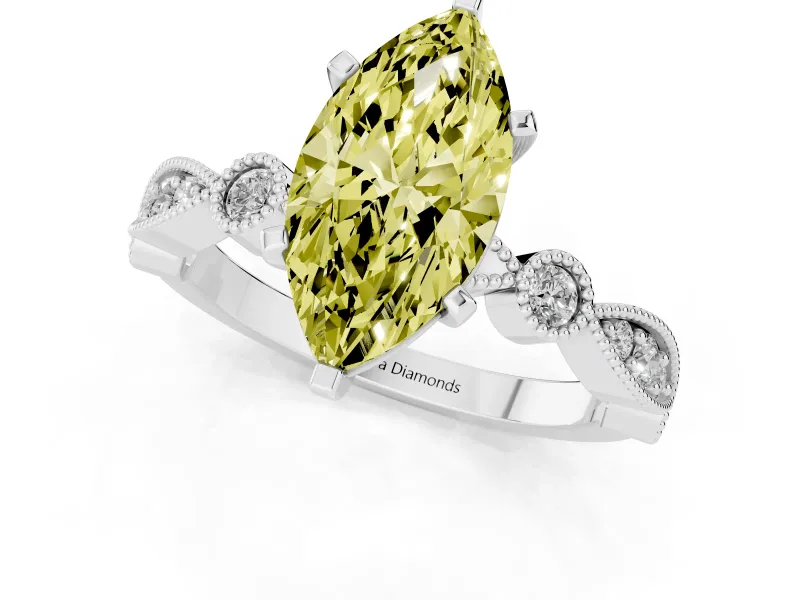 Marquise Vintage Milgrain Engagement Ring Setting for a Fancy Yellow Lab-Grown Diamond | White Gold
