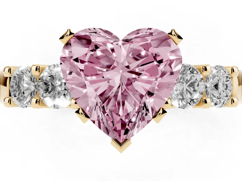 Heart-Shaped Five Stone Engagement Ring Setting for a Fancy Pink Lab-Grown Diamond | Yellow Gold