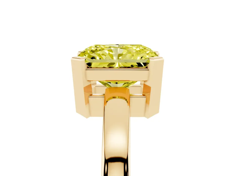 Fancy Yellow Radiant Cut Diamond Solitaire Ring Set in Yellow gold with Prong Head and Smooth Polished Band