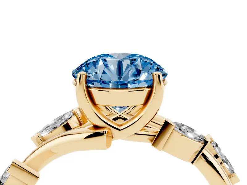 Round Twisted Vine Engagement Ring Setting for a Fancy Blue Lab-Grown Diamond | Yellow Gold