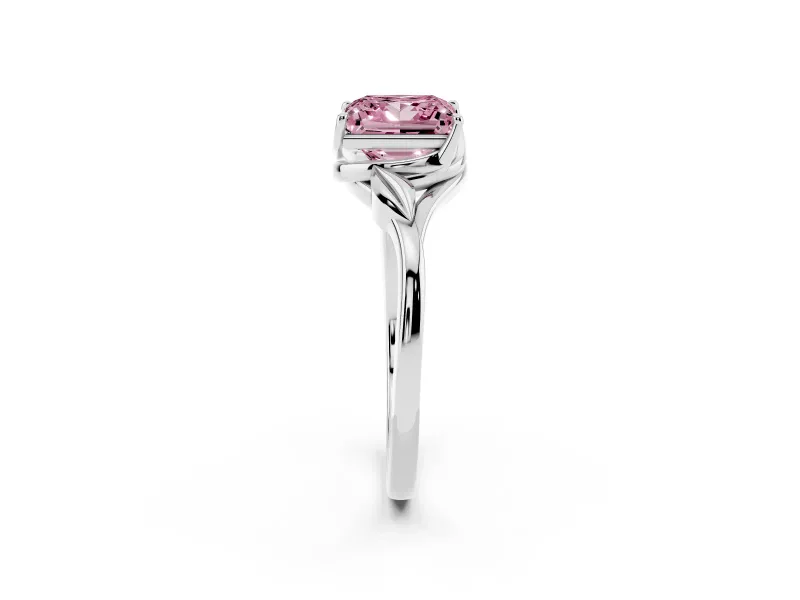 Princess Cut Leaf Bypass Solitaire Engagement Ring Setting for a Fancy Pink Lab-Grown Diamond | Polished Band | Platinum