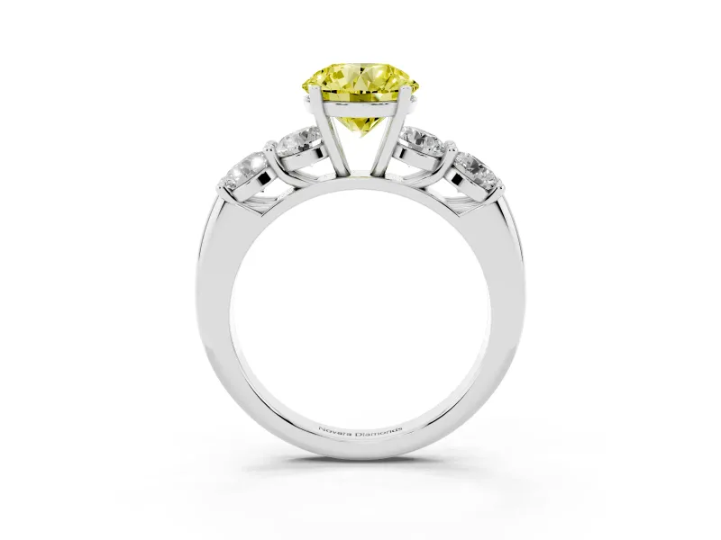 Round 5 Stone Engagement Ring Setting for a Fancy Yellow Lab-Grown Diamond | Platinum