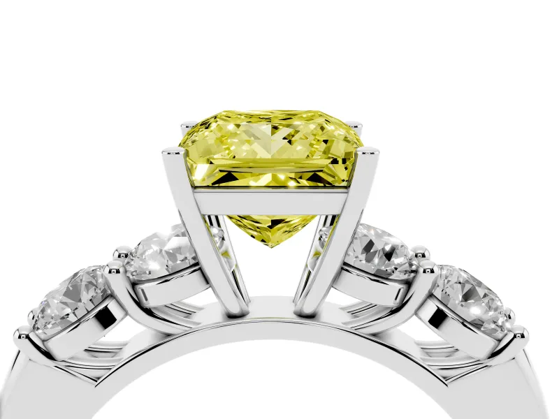 Princess Cut Five Stone Engagement Ring Setting for a Fancy Yellow Lab-Grown Diamond | Plain Band | Sterling Silver