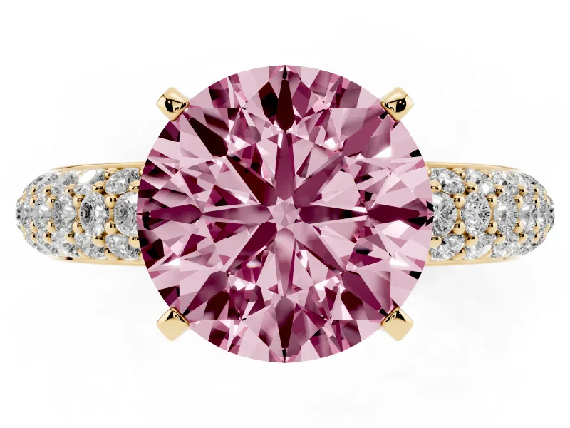 Round Domed Pavé Engagement Ring Setting for a Fancy Pink Lab-Grown Diamond | Yellow Gold