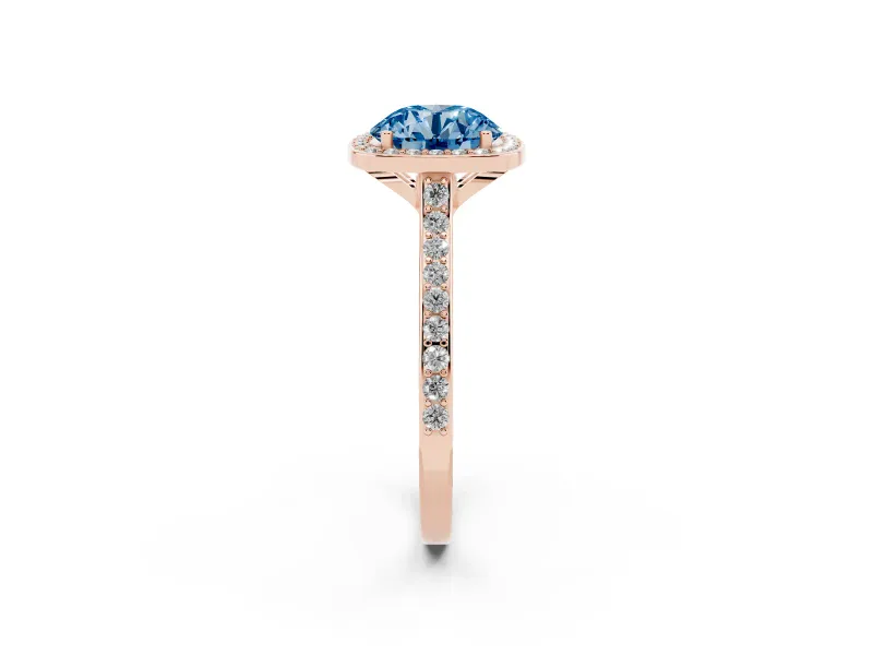 Round Halo Engagement Ring Setting for a Fancy Blue Lab-Grown Diamond | Rose Gold - Design NV-24729