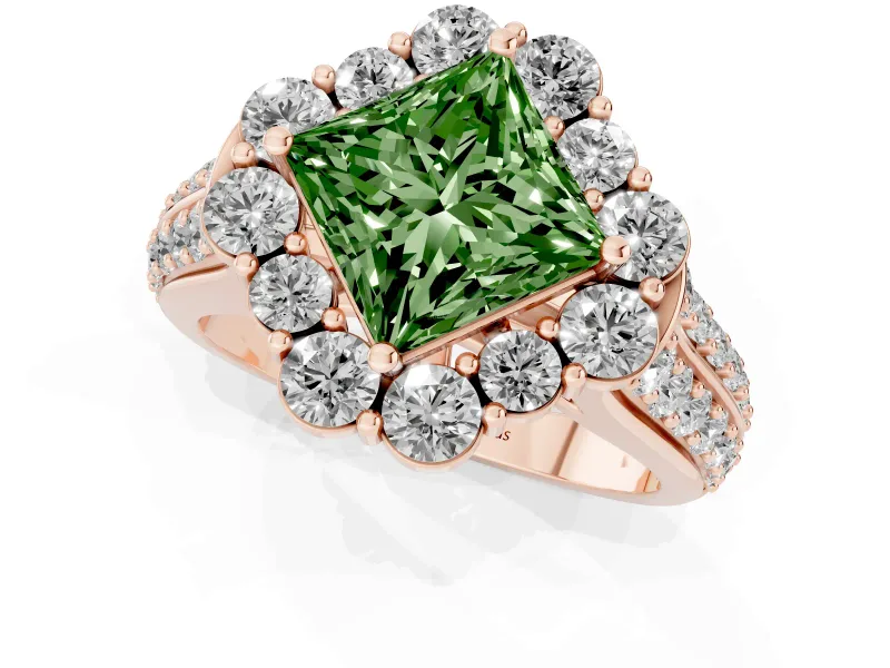 Princess Cut Large Accent Halo Engagement Ring Setting for a Fancy Green Lab-Grown Diamond | Graduated Pavé | Rose Gold