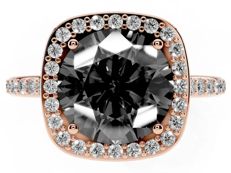 Round Pavé Halo Engagement Ring Setting for a Black Center | Rose Gold