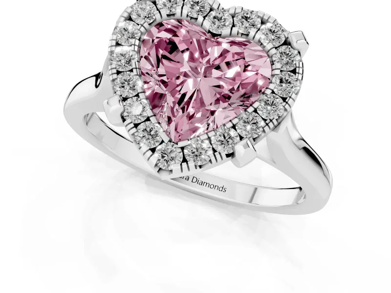 Heart-Shaped Claw Corner Halo Engagement Ring Setting for a Fancy Pink Lab-Grown Diamond | Plain Band | Sterling Silver