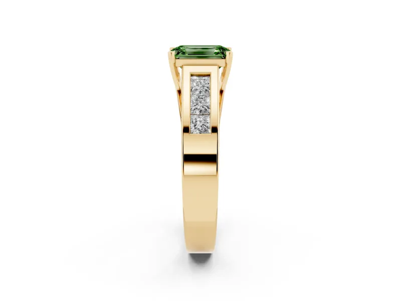 Emerald Cut Channel-Set Engagement Ring Setting for a Fancy Green Lab-Grown Diamond | Yellow Gold