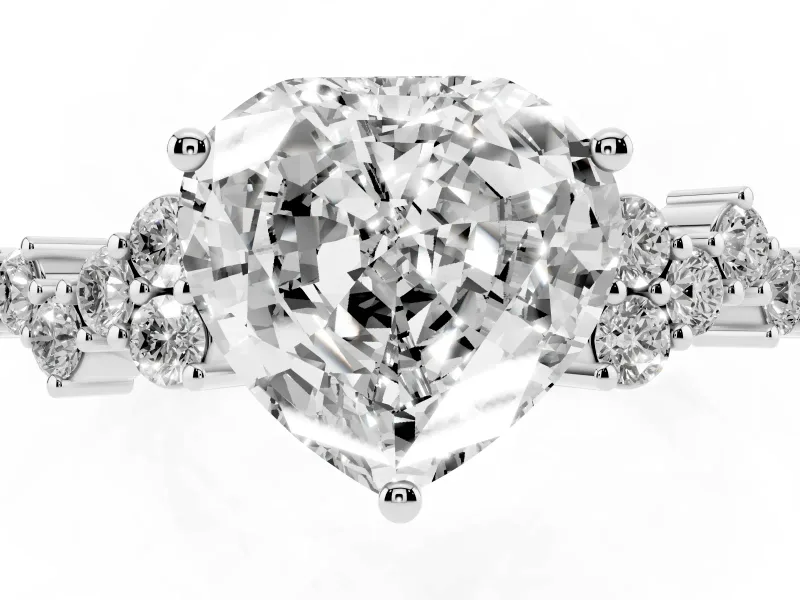 Heart-Shaped Scattered Accent Engagement Ring Setting | Slim Band | White Gold