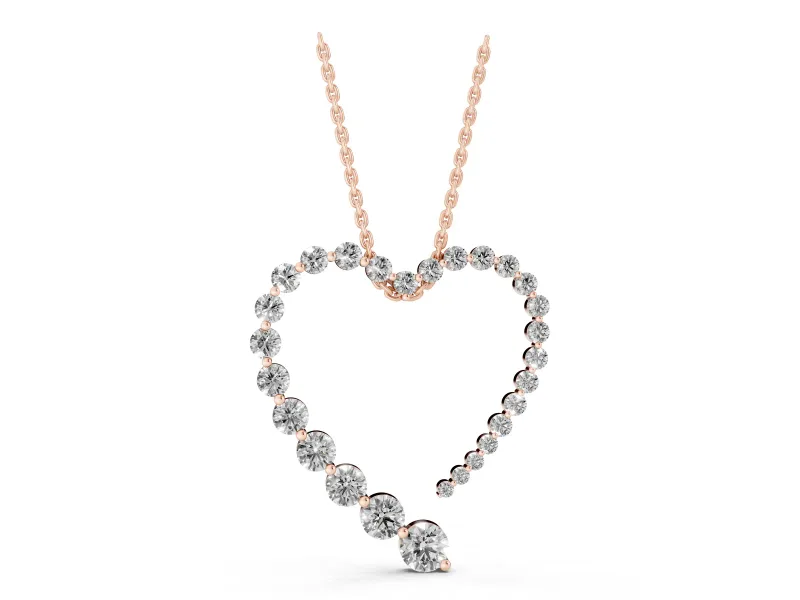 Round Lab-Grown Diamond Open Heart Pendant Necklace | Stone Outline | Rose Gold