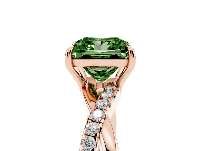 Princess Cut Crossover Engagement Ring Setting for a Fancy Green Lab-Grown Diamond | Rose Gold