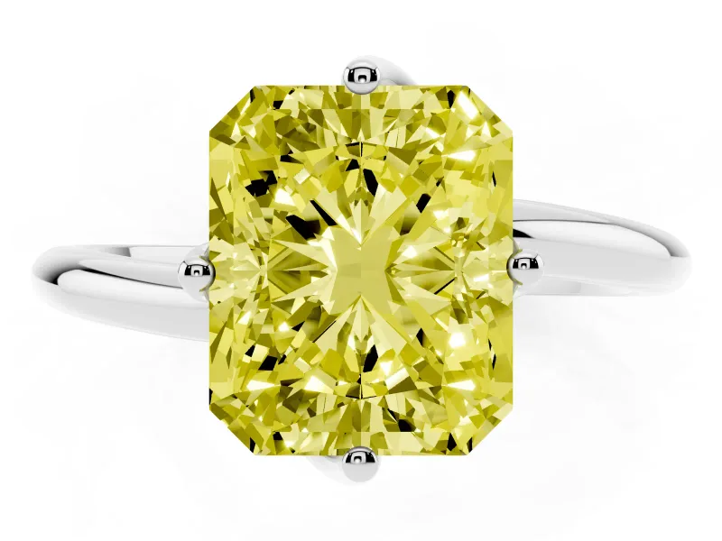 Radiant Cut Bypass Solitaire Engagement Ring Setting for a Fancy Yellow Lab-Grown Diamond | Plain Band | Sterling Silver