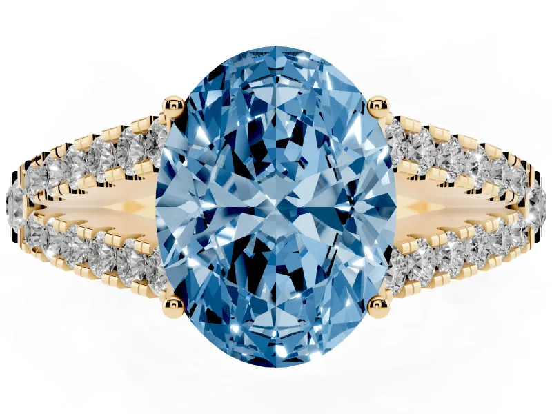Oval Graduated Split Shank Engagement Ring Setting for a Fancy Blue Lab-Grown Diamond | Yellow Gold