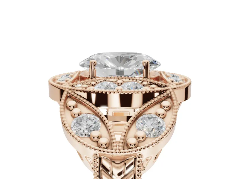 Heart-Shaped Vintage Floral Halo Engagement Ring Setting | Engraved Milgrain Band | Rose Gold
