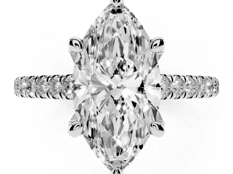 Marquise Hidden Halo Pave Engagement Ring Setting | Claw Prongs | Sterling Silver