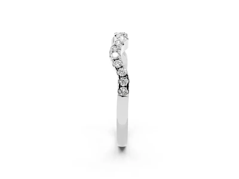 Round Lab-Grown Diamond Double Dip Curved Pavé Wedding Band | Scalloped Top | White Gold