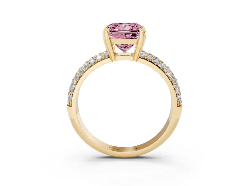 Princess Cut Three Row Pave Engagement Ring Setting for a Fancy Pink Lab-Grown Diamond | Yellow Gold