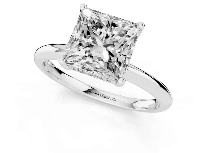 Princess Cut Micro-Prong Hidden Halo Engagement Ring Setting | Plain Band | Sterling Silver